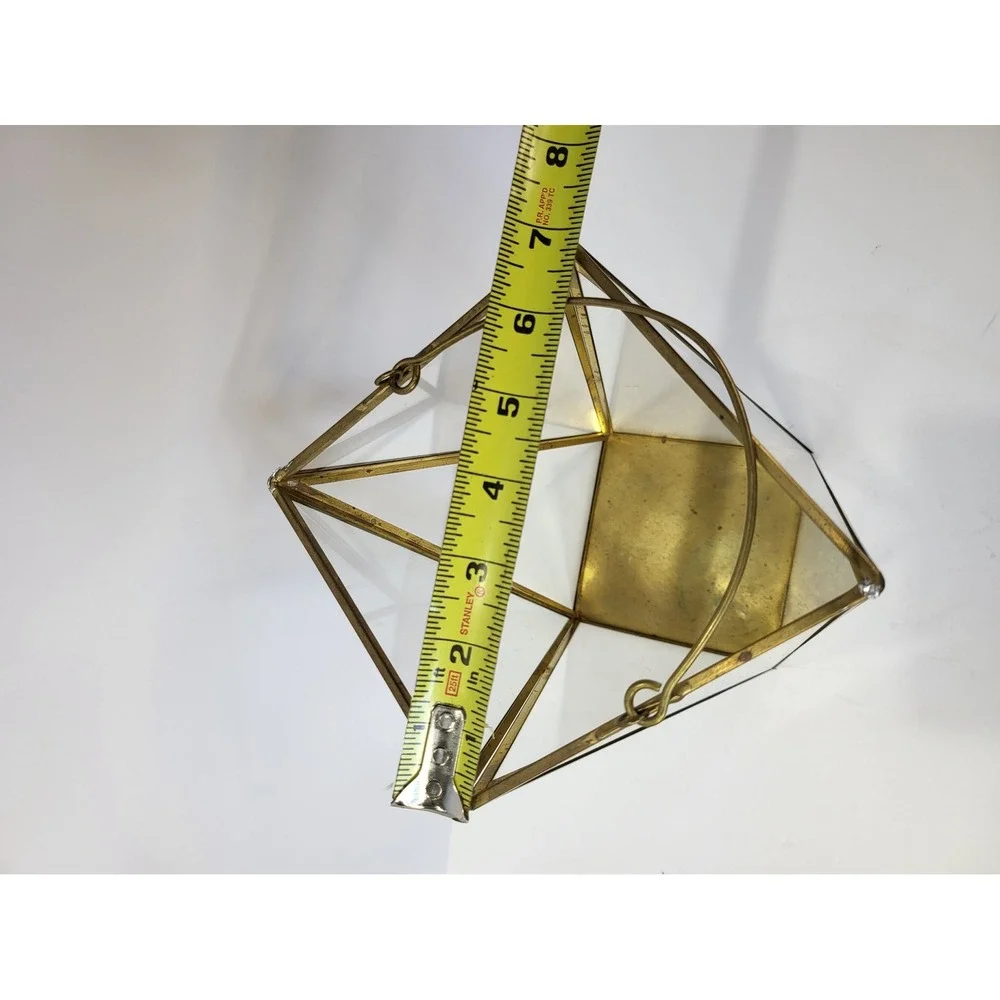 Gold Brass Geometric Glass Lantern Candle Holder Modern Wedding Decor 11.5 inch